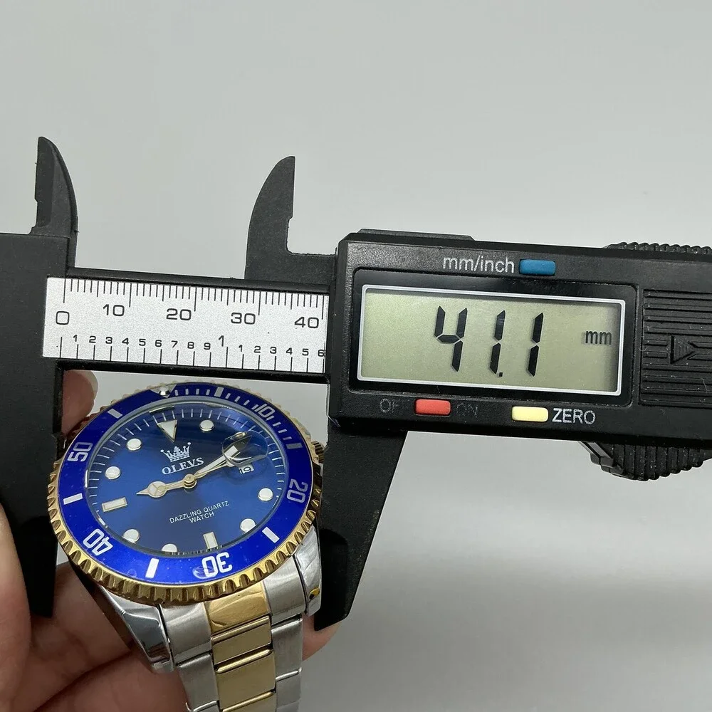 OLEVS Dazzling Quartz Mens Watch 41mm Blue Dial Two Tone Diver Date 8.25